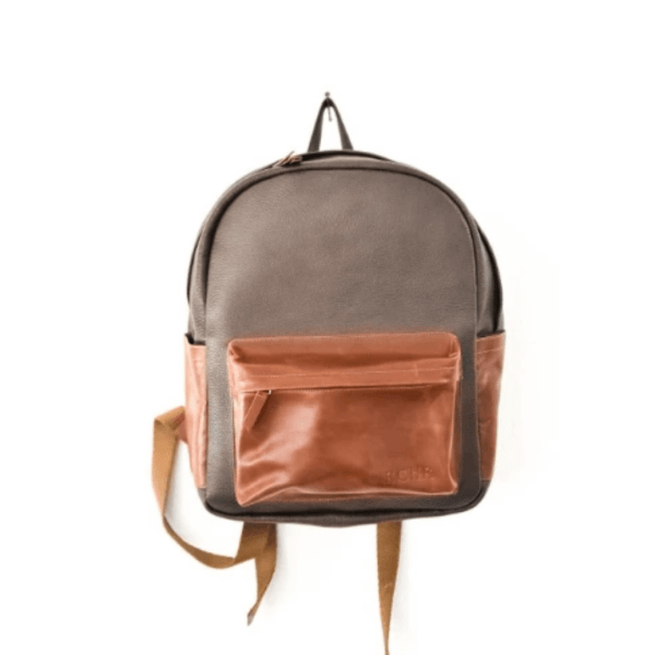 Leather Backpack Grand Prix Model- Bicolor, Gray with light brown